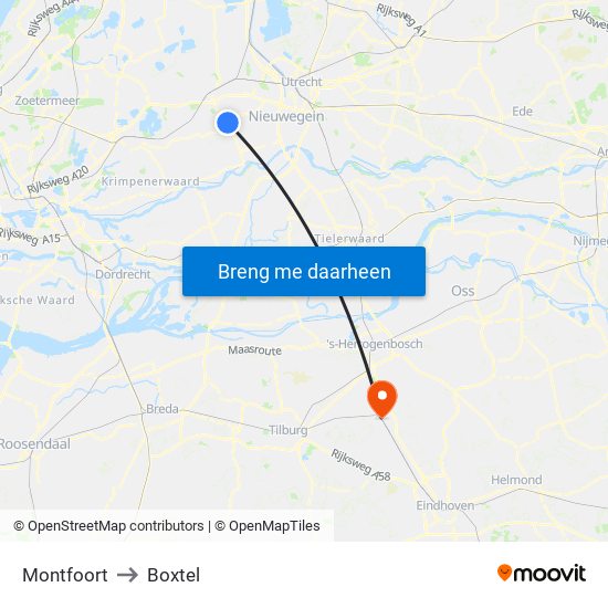 Montfoort to Boxtel map
