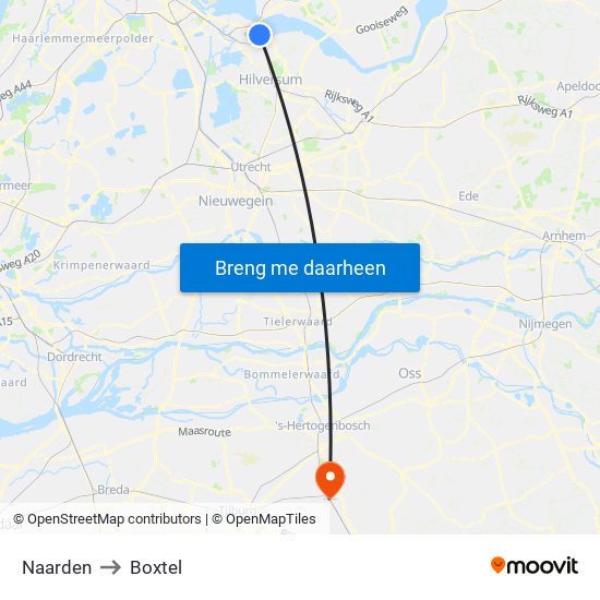 Naarden to Boxtel map