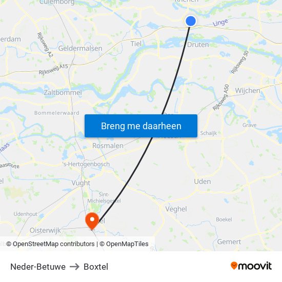 Neder-Betuwe to Boxtel map