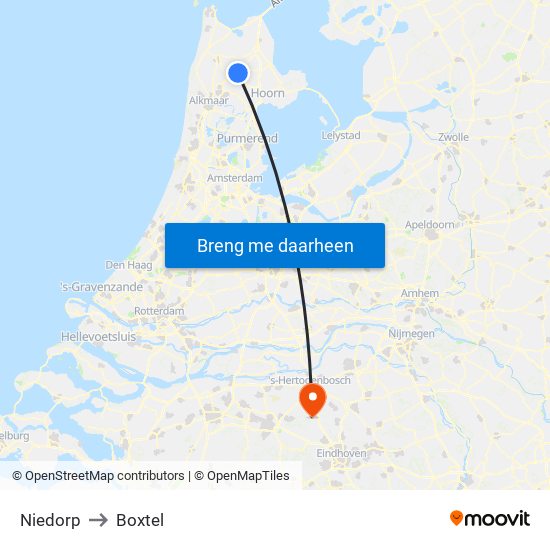 Niedorp to Boxtel map