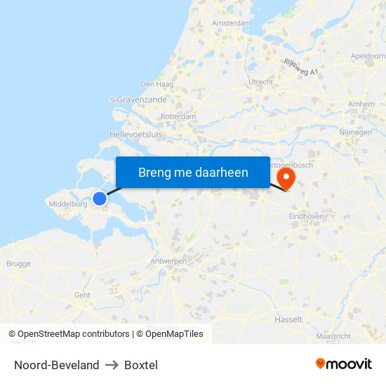 Noord-Beveland to Boxtel map