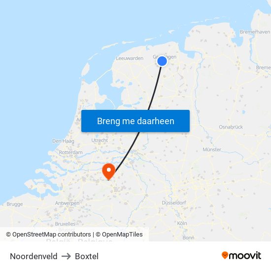 Noordenveld to Boxtel map