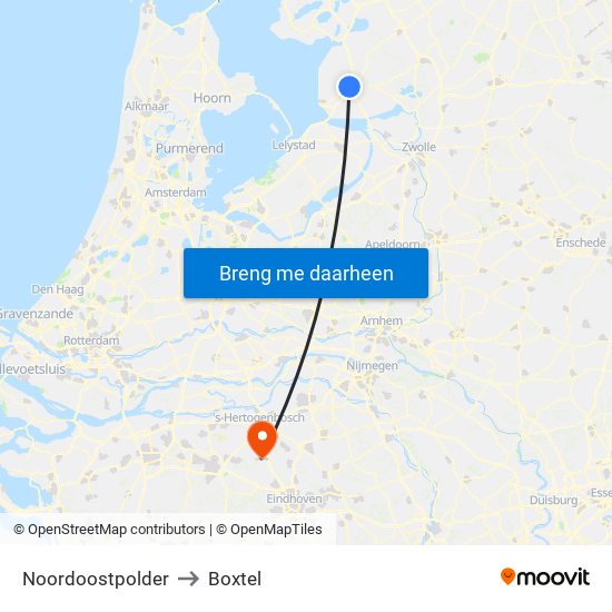 Noordoostpolder to Boxtel map