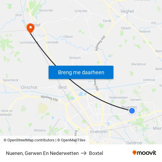 Nuenen, Gerwen En Nederwetten to Boxtel map