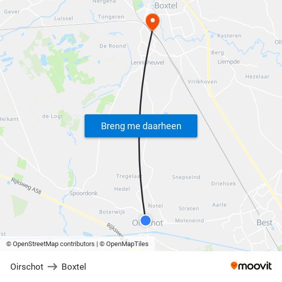 Oirschot to Boxtel map