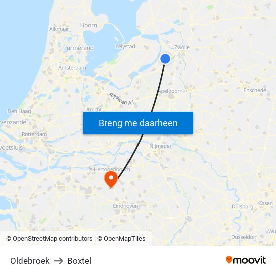 Oldebroek to Boxtel map