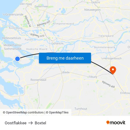 Oostflakkee to Boxtel map