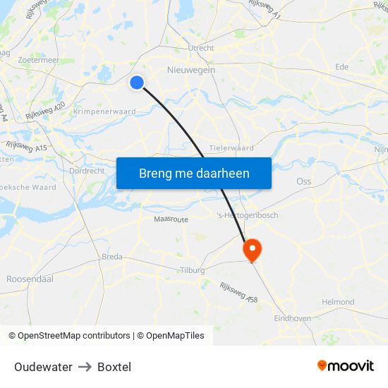 Oudewater to Boxtel map