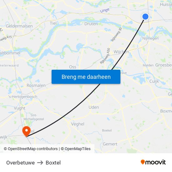 Overbetuwe to Boxtel map