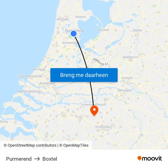 Purmerend to Boxtel map