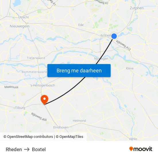 Rheden to Boxtel map