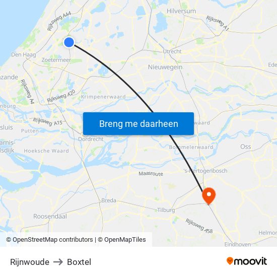 Rijnwoude to Boxtel map
