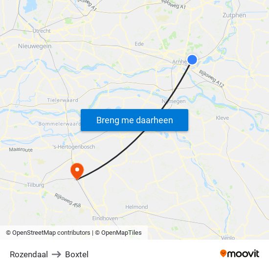 Rozendaal to Boxtel map