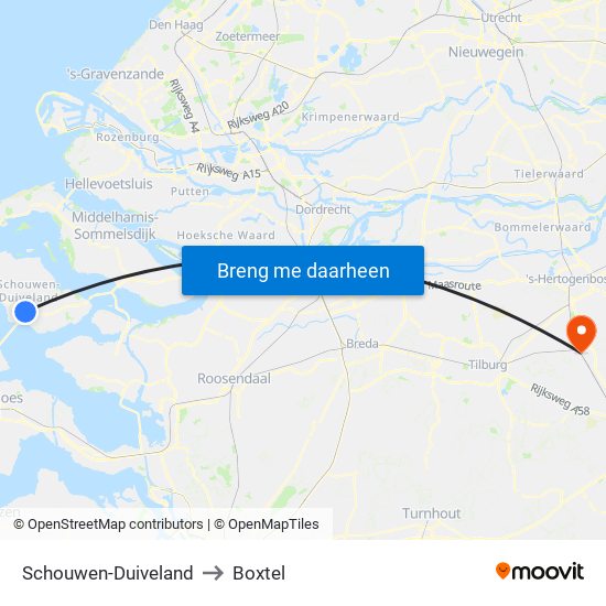 Schouwen-Duiveland to Boxtel map