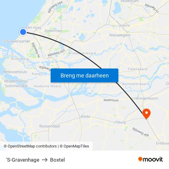 'S-Gravenhage to Boxtel map