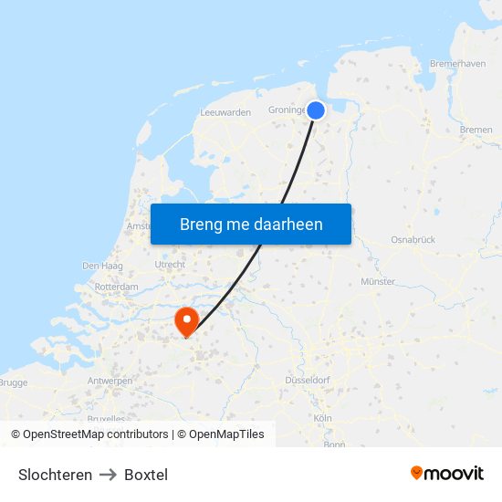 Slochteren to Boxtel map