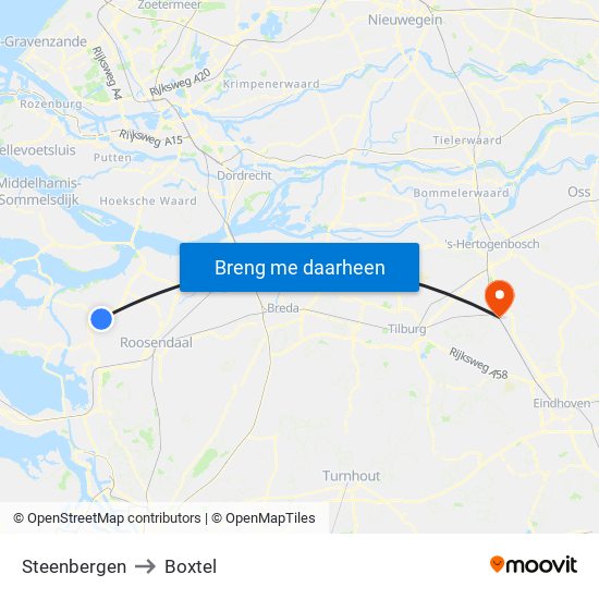 Steenbergen to Boxtel map