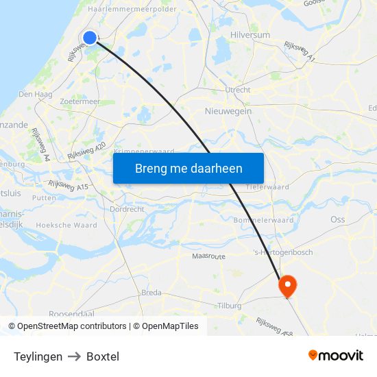 Teylingen to Boxtel map