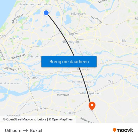 Uithoorn to Boxtel map