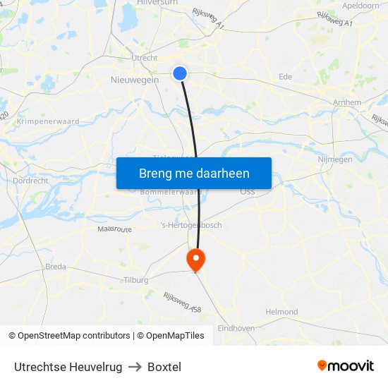 Utrechtse Heuvelrug to Boxtel map