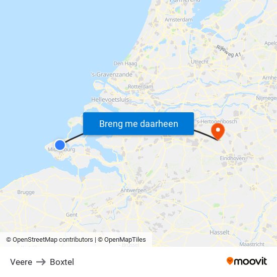 Veere to Boxtel map