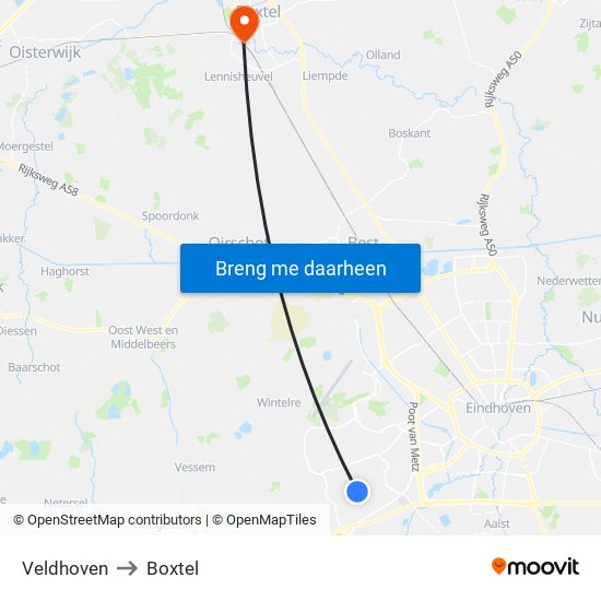 Veldhoven to Boxtel map