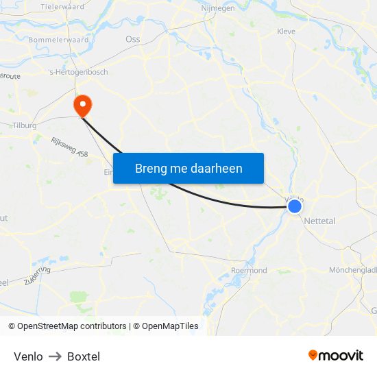 Venlo to Boxtel map