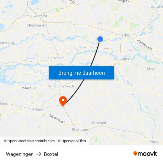 Wageningen to Boxtel map