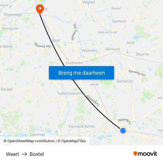 Weert to Boxtel map