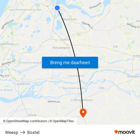 Weesp to Boxtel map