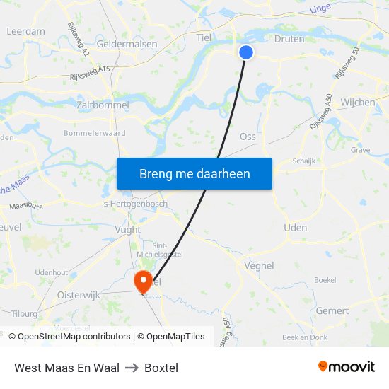 West Maas En Waal to Boxtel map