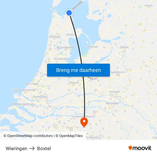 Wieringen to Boxtel map