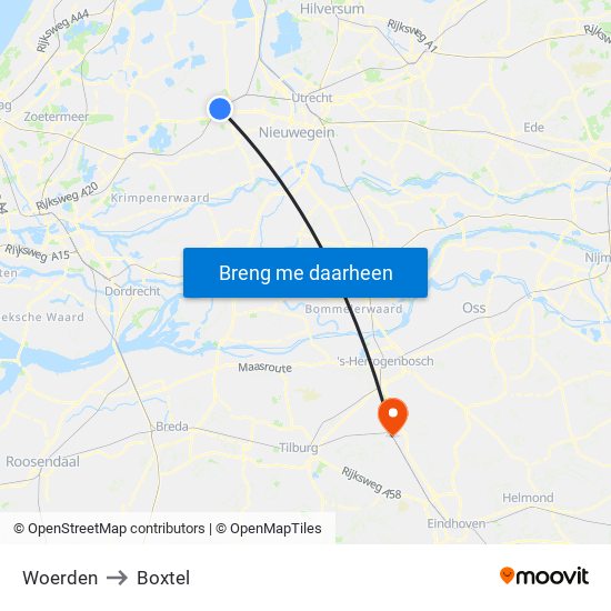 Woerden to Boxtel map