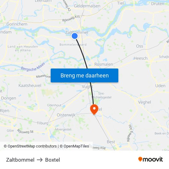 Zaltbommel to Boxtel map