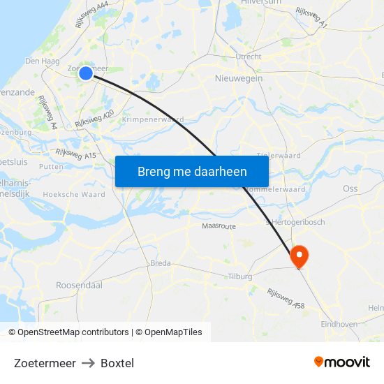 Zoetermeer to Boxtel map