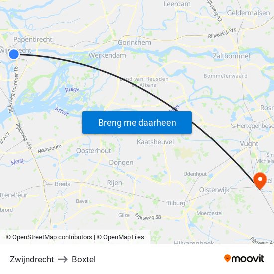 Zwijndrecht to Boxtel map