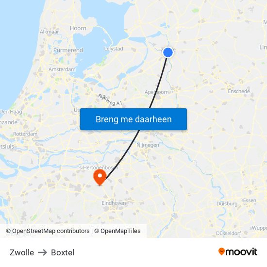 Zwolle to Boxtel map