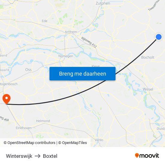 Winterswijk to Boxtel map