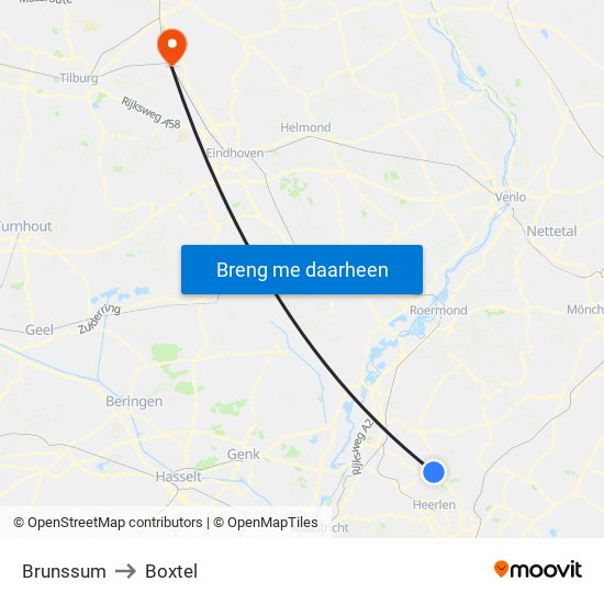 Brunssum to Boxtel map