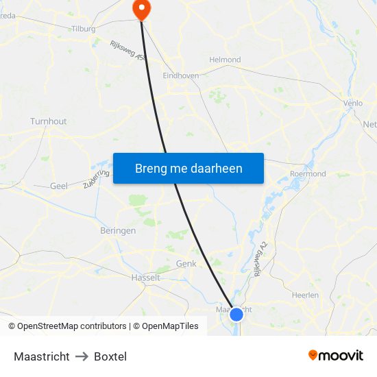 Maastricht to Boxtel map