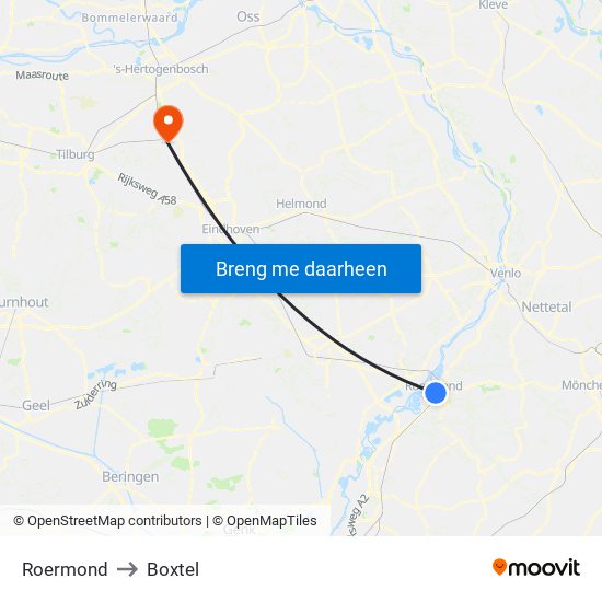 Roermond to Boxtel map