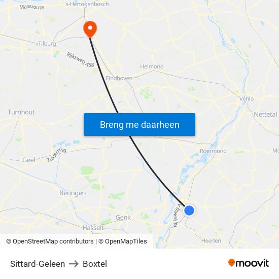 Sittard-Geleen to Boxtel map