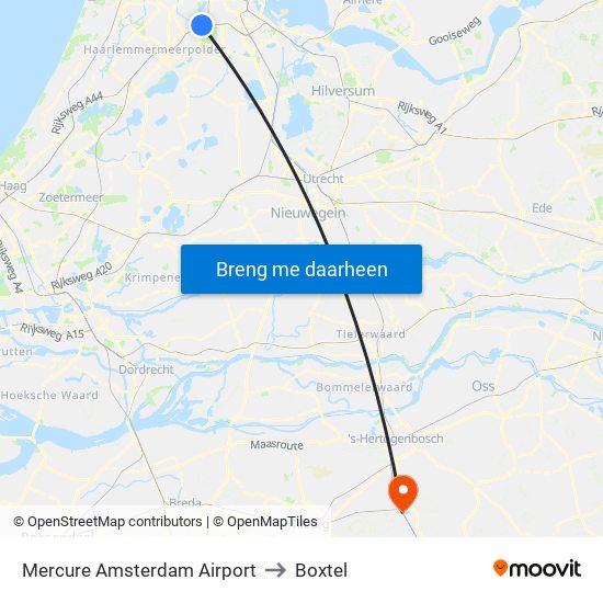 Mercure Amsterdam Airport to Boxtel map