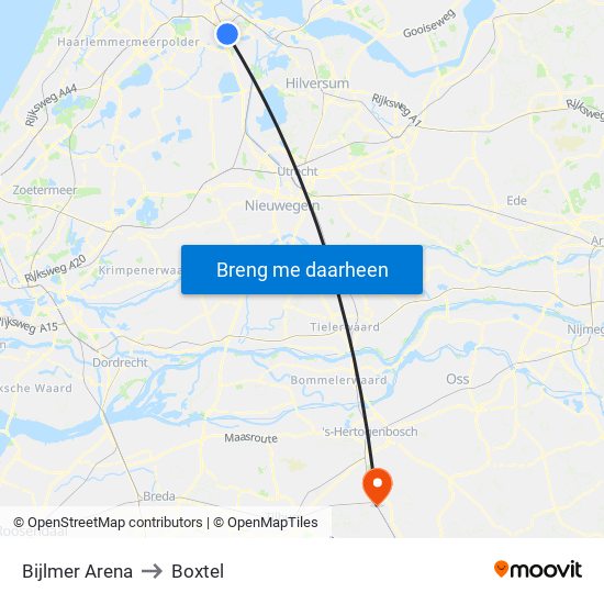 Bijlmer Arena to Boxtel map