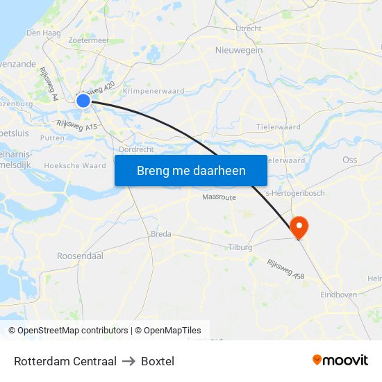 Rotterdam Centraal to Boxtel map