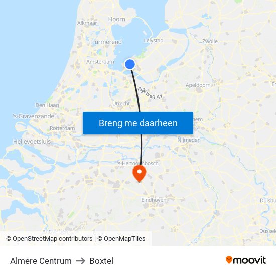 Almere Centrum to Boxtel map