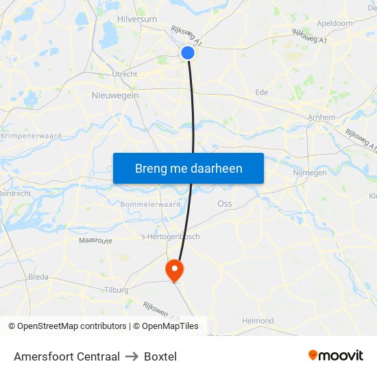 Amersfoort Centraal to Boxtel map