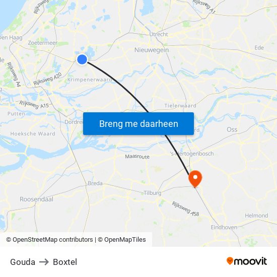 Gouda to Boxtel map