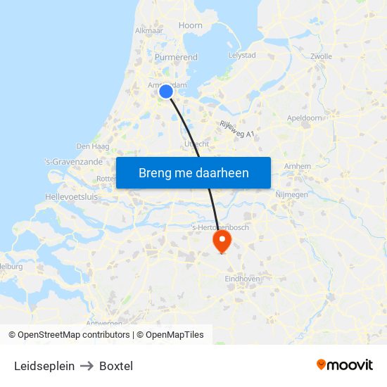 Leidseplein to Boxtel map