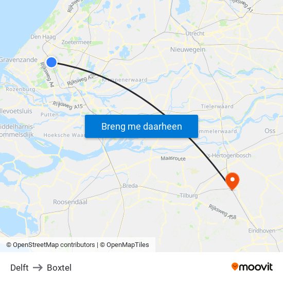 Delft to Boxtel map